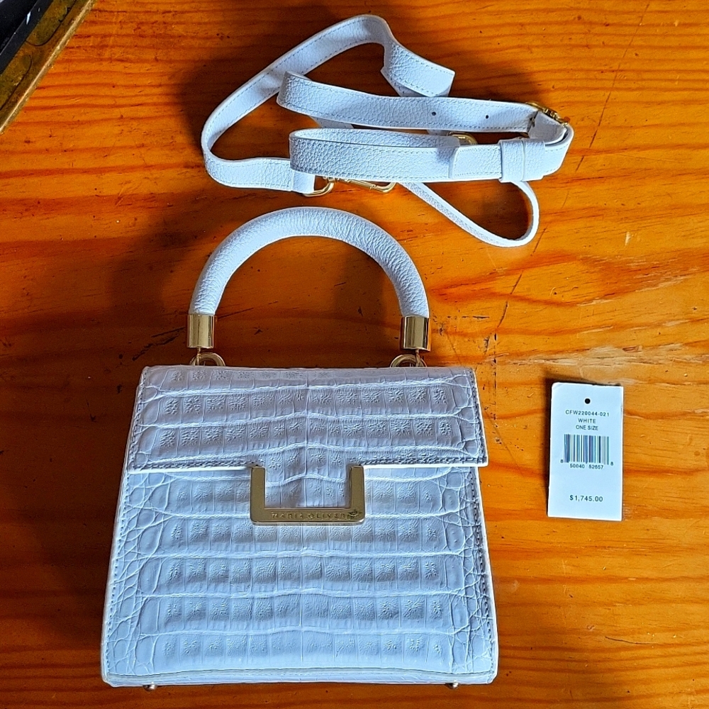 White Maria Oliver Michelle Crocodile top handbag